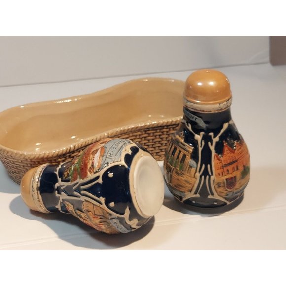 Deutschland Salt Pepper cruet set Shakers with tray Porcelain Germany Castles - Picture 9 of 10